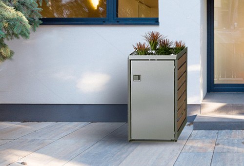 Mülltonnenhaus Mülltonnenverkleidung HW22F Edelstahl Mülltonnenbox für 2 Tonnen 240L mit Pflanzenwanne und Holzpfosten