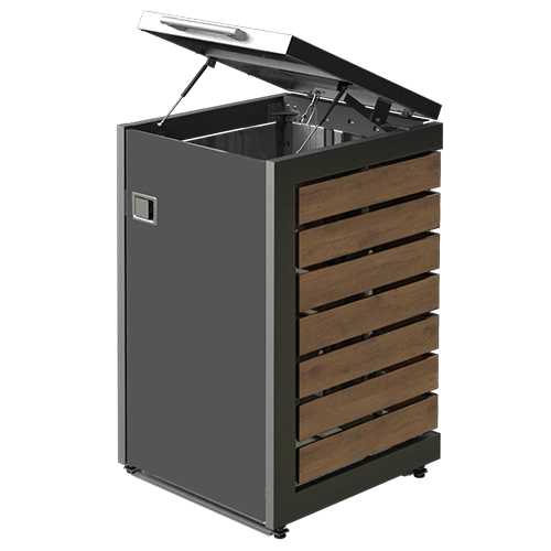 1er Mülltonnenbox Anthrazit mit Kippdach und Holzverkleidung